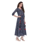 Generic Women's Cotton Printed Regular Kurti (Navy Blue, Cotton) - Image 3