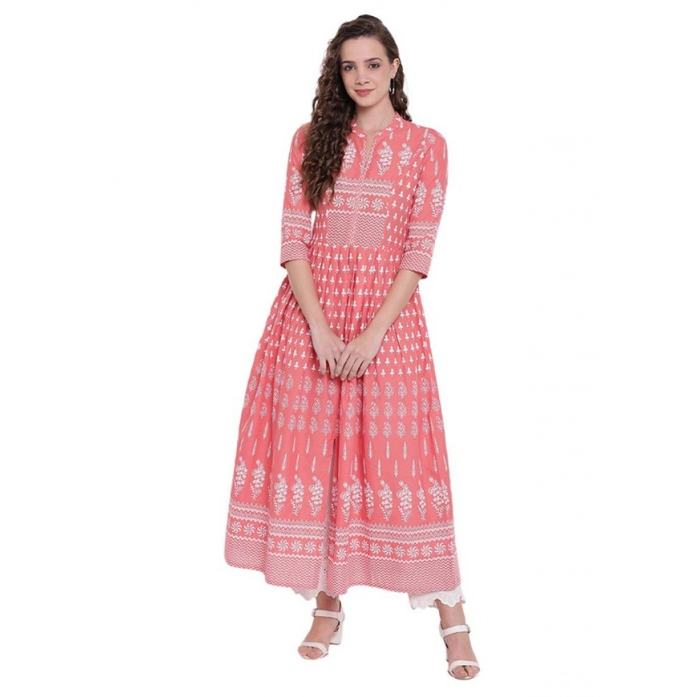 Peach Cotton Printed Kurti