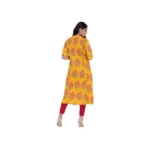 Generic Women's Khadi Printed A Line Kurti (Yellow, Khadi) - Image 3