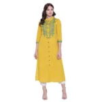 Yellow Khadi Embroidered Kurti for Women
