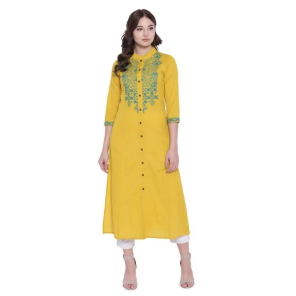 Yellow Khadi Embroidered Kurti for Women