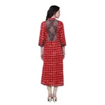 Generic Women's Cotton Patch A Line Long Kurti (Red, Cotton) - Image 2