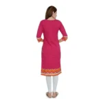 Generic Women's Cotton Embroidered Straight Kurti (Pink, Cotton) - Image 2