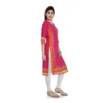 Generic Women's Cotton Embroidered Straight Kurti (Pink, Cotton) - Image 3