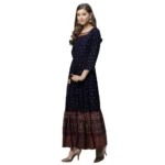 Generic Women's Rayon Printed Viscose Regular Kurti (Navy Blue, Rayon) - Image 5