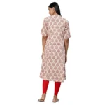 Generic Women's Khadi PrintedA Line Kurti (Cream, Khadi) - Image 3