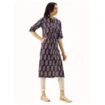 Generic Women's Cotton Printed Straight Kurti (Blue, Cotton) - Image 5