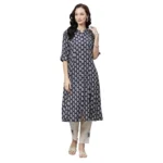 Generic Women's Rayon Printed A Line Kurti (Blue, Rayon)