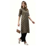 Generic Women's Cotton Printed Straight Fit Kurti (Black, Cotton) - Image 3