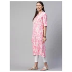Generic Women's Cotton Printed A Line Kurti (White, Pink, Cotton) - Image 3