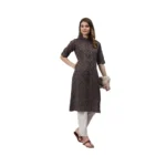 Generic Women's Cotton Printed Straight Kurti (Black, Cotton) - Image 3