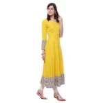 Generic Women's Rayon Printed Solid Anarkali Kurti (Yellow, Rayon) - Image 5