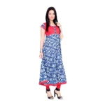 Generic Women's Cotton Printed Long Kurti (Blue, Red, Cotton) - Image 6