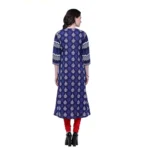 Generic Women's Cotton Printed Long Kurti (Blue, Red, Cotton) - Image 2