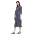 Generic Women's Cotton Printed Straight Kurti (Grey, Cotton) - Image 6