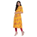 Generic Women's Khadi Printed A Line Kurti (Yellow, Khadi) - Image 6