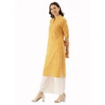 Generic Women's Cotton Printed Straight Kurti (Yellow, Cotton) - Image 4
