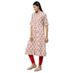 Generic Women's Khadi PrintedA Line Kurti (Cream, Khadi) - Image 4