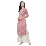 Generic Women's Cotton Printed Straight Kurti (Pink, Cotton) - Image 5