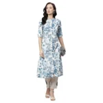 Generic Women's Cotton Printed Floral Print Kurti (White, Blue, Cotton) - Image 3