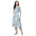 Generic Women's Cotton Printed Floral Print Kurti (White, Blue, Cotton) - Image 5