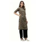 Generic Women's Cotton Printed Straight Fit Kurti (Black, Cotton) - Image 5