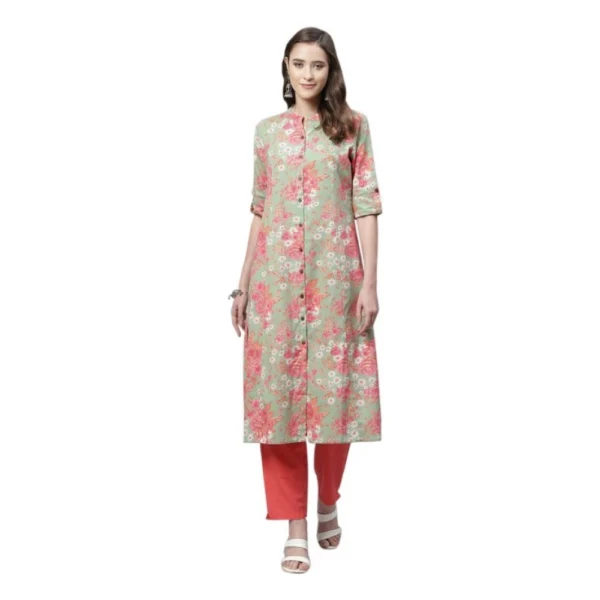 Generic Women's Cotton Printed Flex Kurti (Mint Green, Cotton)