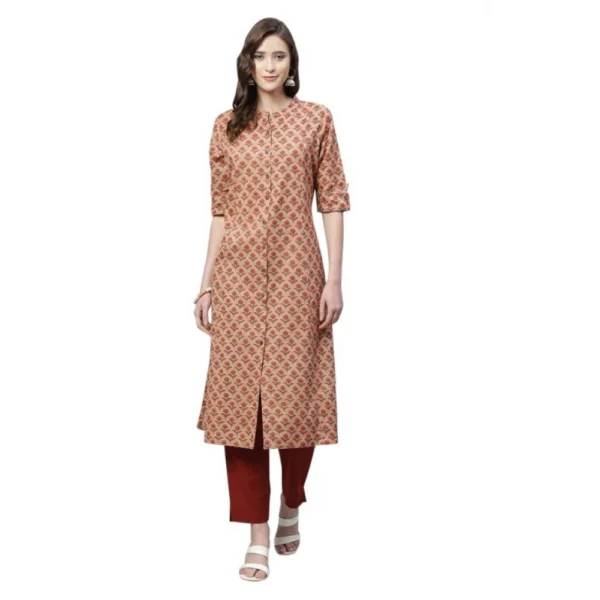 Generic Women's Cotton Printed Flex Kurti (Peach, Cotton)