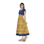 Generic Women's Cotton Printed Long Kurti (Mustard, Blue, Cotton) - Image 6
