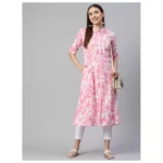 Generic Women's Cotton Printed A Line Kurti (White, Pink, Cotton) - Image 2