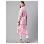 Generic Women's Cotton Printed A Line Kurti (White, Pink, Cotton) - Image 5