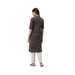 Generic Women's Cotton Printed Straight Kurti (Black, Cotton) - Image 2