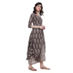 Generic Women's Cotton Printed Long Kurti (Brown, Cotton) - Image 4