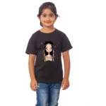 Girls' Black Cotton Half Sleeve T-Shirt with Tribal Print