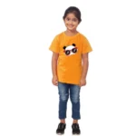 Mustard Cotton Half Sleeve T-Shirt for Girls with Panda Glass Print