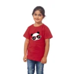 Generic Girls Cotton Panda Glass Half Sleeve TShirt (Maroon) - Image 4
