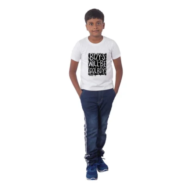 White Cotton Half Sleeve T-Shirt for Boys with Will Be Cool Print