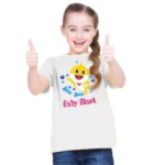 White Cotton Baby Shark T-Shirt for Girls