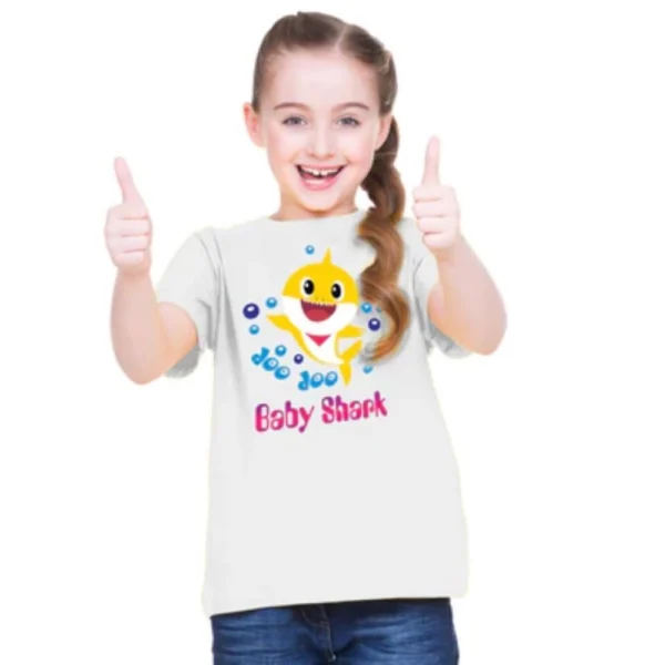 White Cotton Baby Shark T-Shirt for Girls