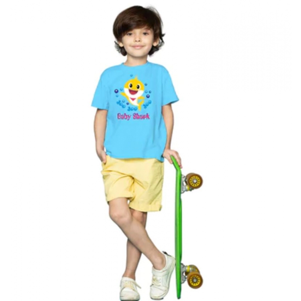 Blue Cotton Baby Shark T-Shirt for Boys