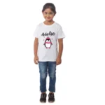 Girls' White Cotton Half Sleeve T-Shirt with Adelie Print