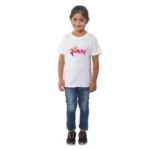 White Cotton Half Sleeve T-Shirt for Girls with Princess Print