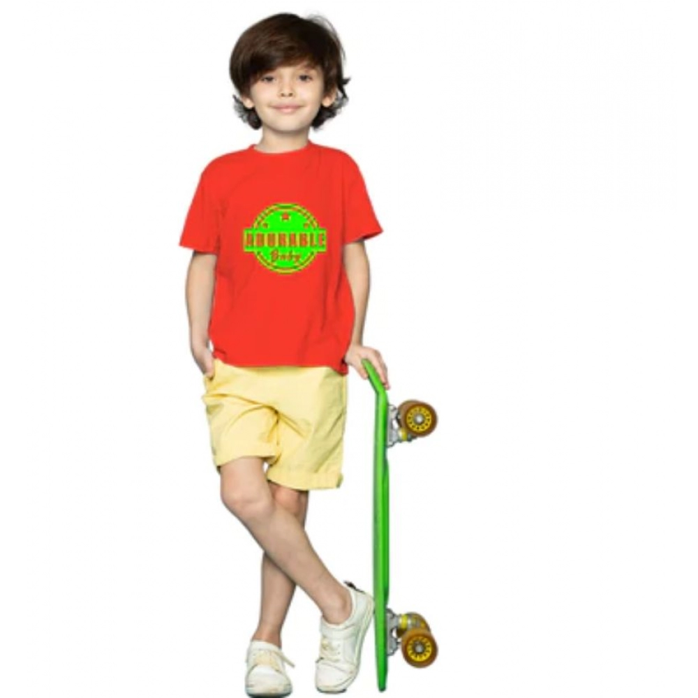 Red Cotton Half Sleeve T-Shirt for Boys