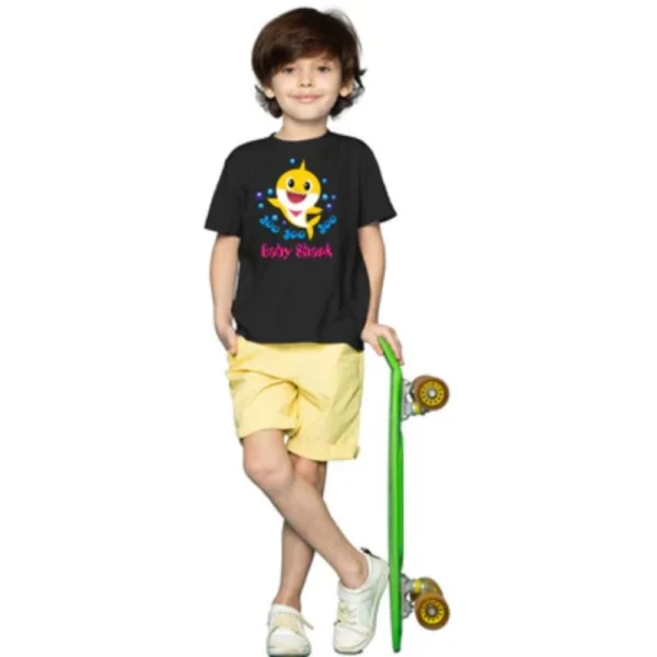 Black Cotton Baby Shark T-Shirt for Boys