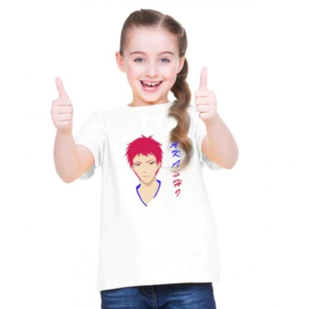 White Cotton Half Sleeve T-Shirt for Girls