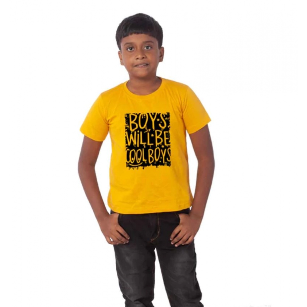 Mustard Cotton Half Sleeve T-Shirt for Boys with Will Be Cool Print