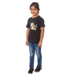 Black Cotton Half Sleeve T-Shirt for Girls with Unicorn Face Print