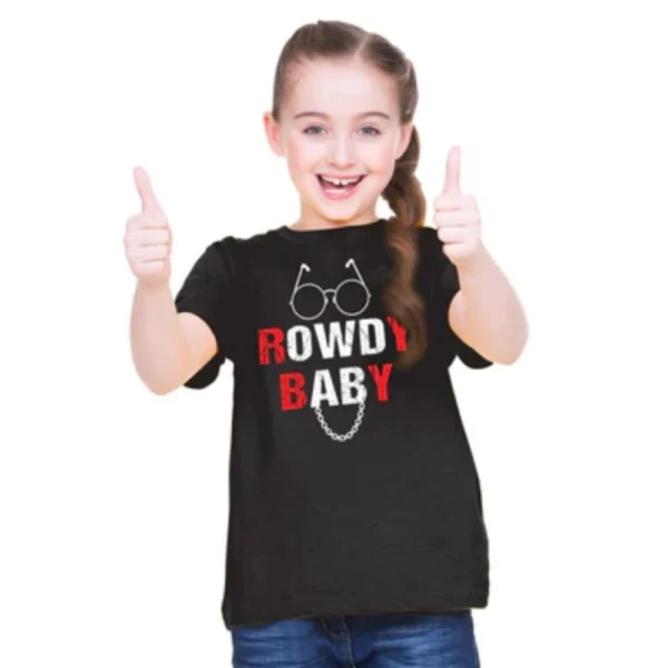 Black Cotton Rowdy Baby T-Shirt for Girls