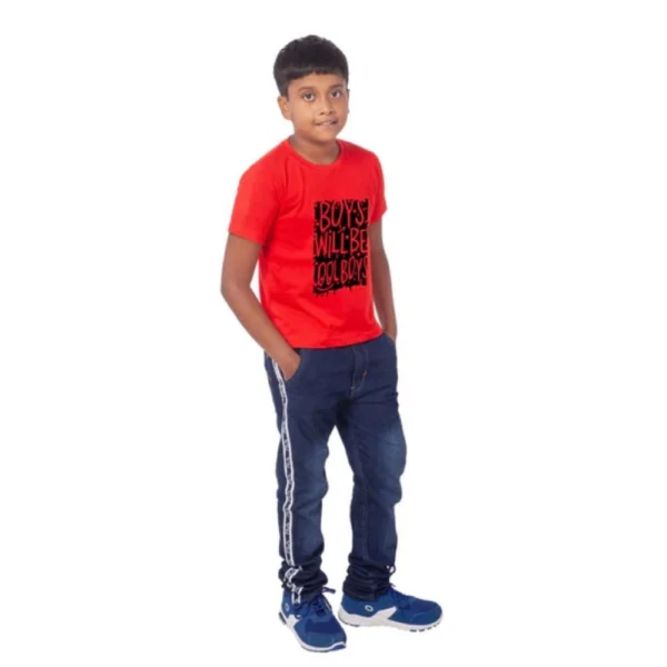 Red Cotton Half Sleeve T-Shirt for Boys with Will Be Cool Print
