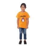 Girls' Mustard Cotton Half Sleeve T-Shirt with Adelie Print